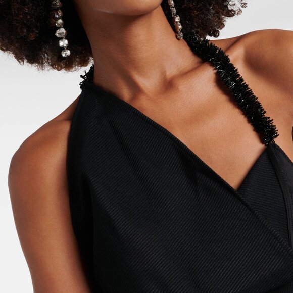 MATICEVSKI - Black asymmetric bead-embellished twill halterneck gown - NWT - Picture 5 of 10